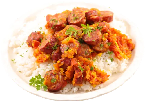 Assiette de rougail saucisse et riz créole