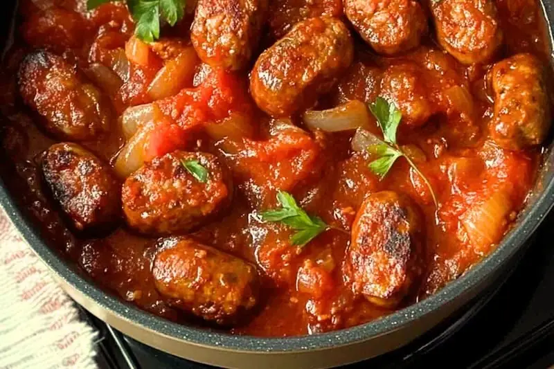 Rougail saucisse qui mijote dans la sauteuse